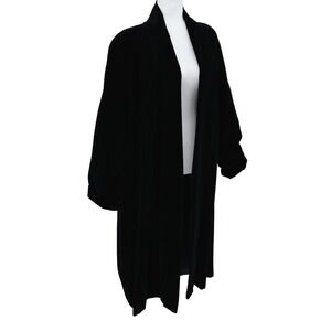 100% Cotton Black Velvet Long Duster Coat Witchy Goth Holiday Evening Jacket L